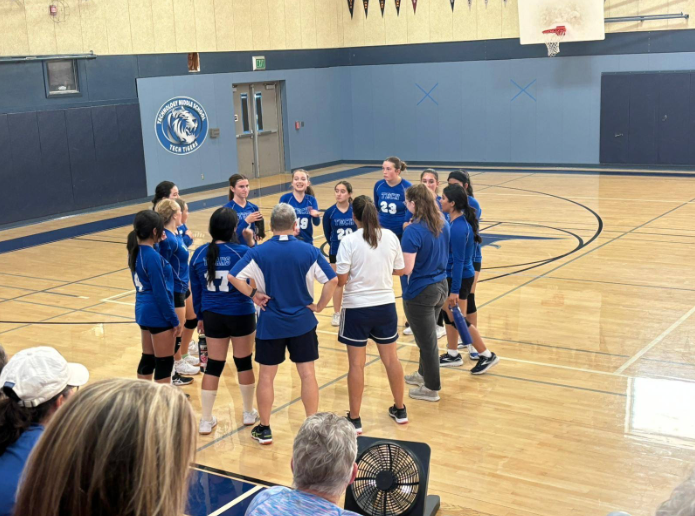 Tech High’s girl's volleyball team prepares for an exciting game against Sonoma Academy on Sept. 24  (Photo By: Adam Basler).
